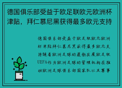 德国俱乐部受益于欧足联欧元欧洲杯津贴，拜仁慕尼黑获得最多欧元支持